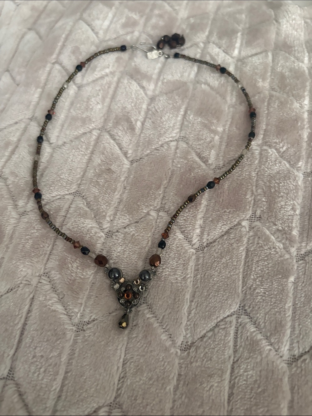 Beaded Brown and Gunmetal Pendant Necklace